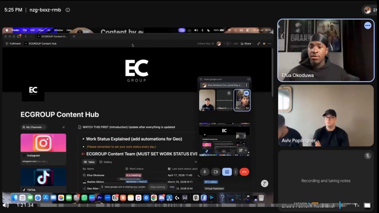 A founder and his creative director on a content systems call with Efua